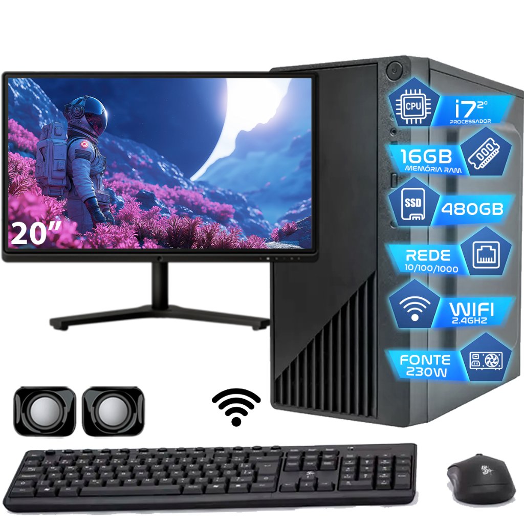 Pc Computador I7 Intel Core Ssd 480gb Memoria 16gb Monitor 20'' - Completo