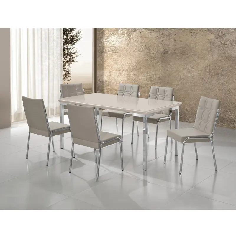 Conjunto Sala de Jantar Mesa Iza New Tampo MDF/Vidro 6 Cadeiras Natani New Yescasa